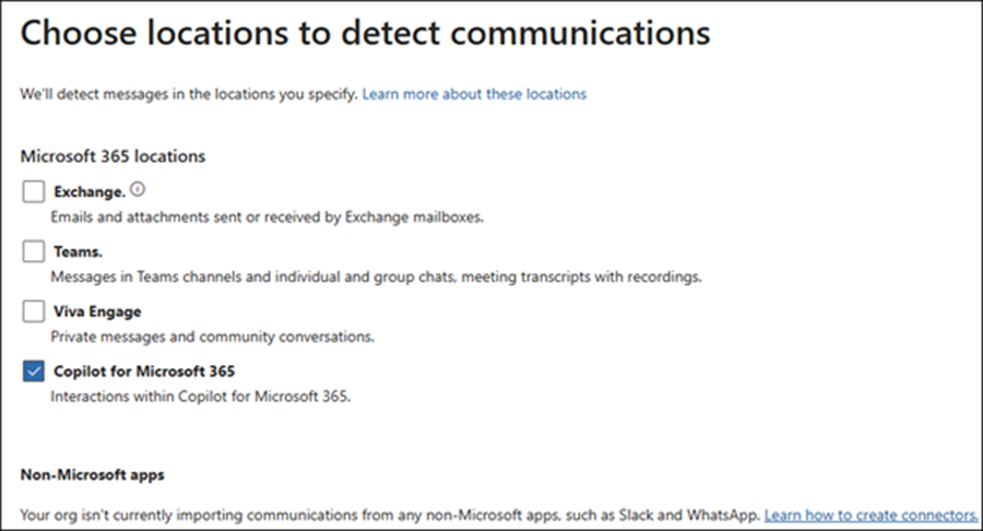 Copilot for Microsoft 365 locations to detect communications