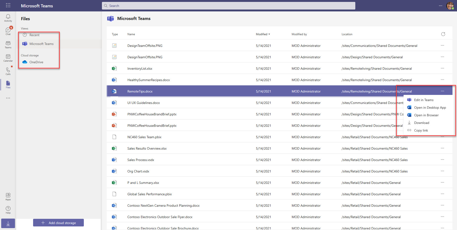 How to view recent files in Microsoft Teams