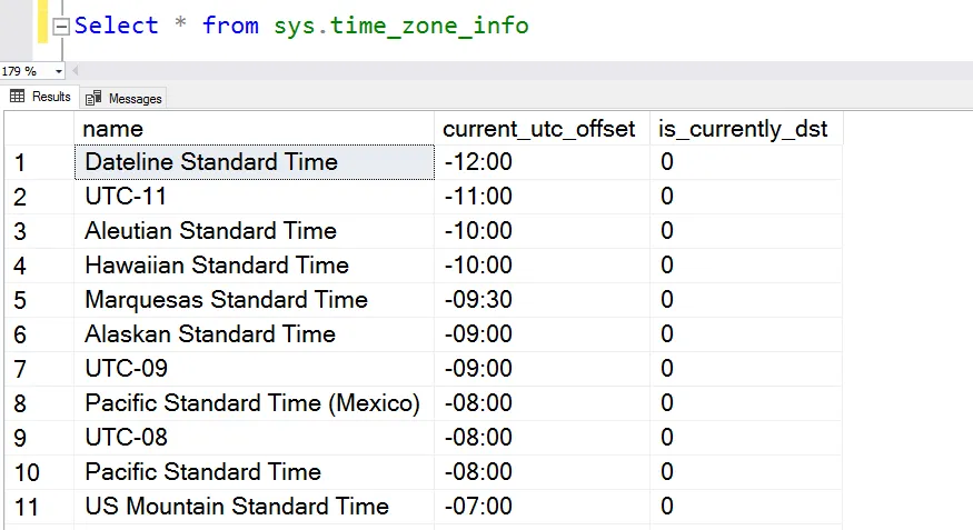 A query example using sys.time_zone_info