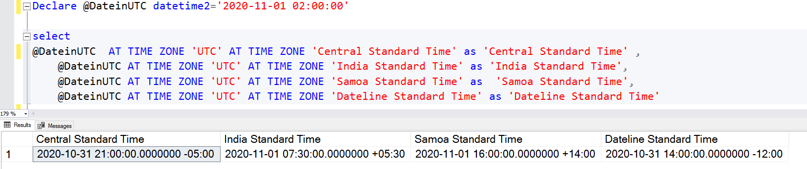 At Time Zone code in SQL Server 