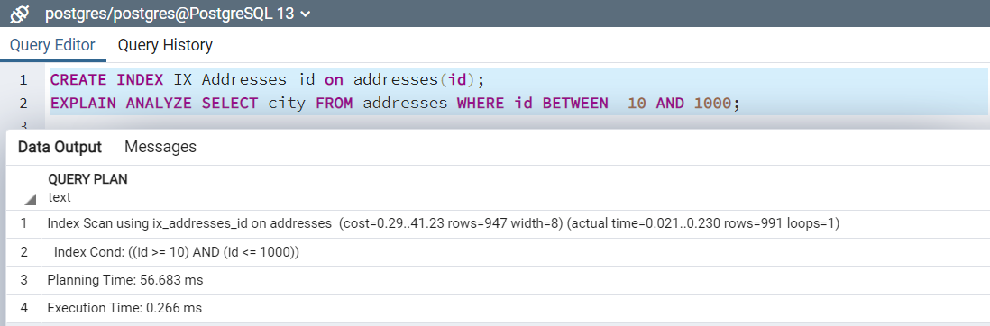 Postgres indexes using CREATE index