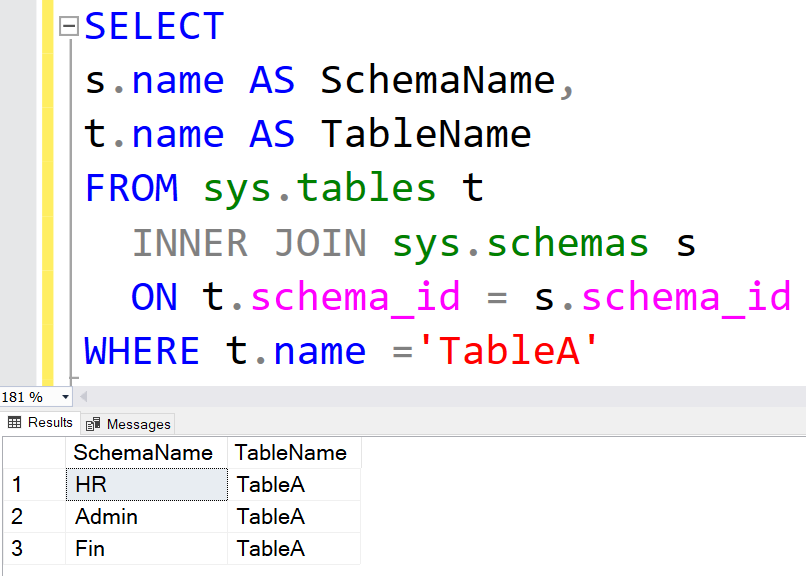 creating SQL Server schema table example