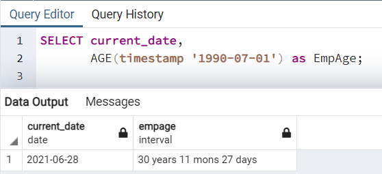 Query editor Postgres date