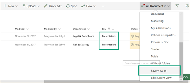 SharePoint save view