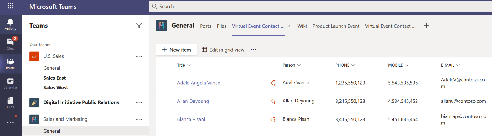 Lists shown in Microsoft Teams