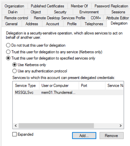 Constraining delegation for Microsoft Service accounts.