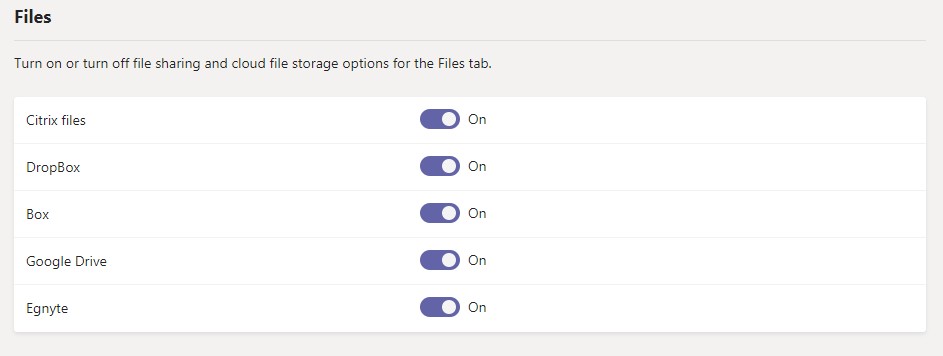 Microsoft Teams settings for file sharing