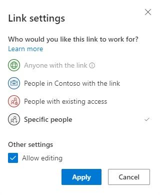  Link settings and permissions