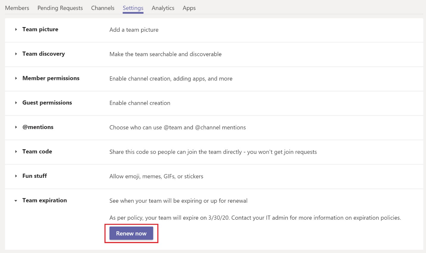 Microsoft Teams security expiration policies and settings