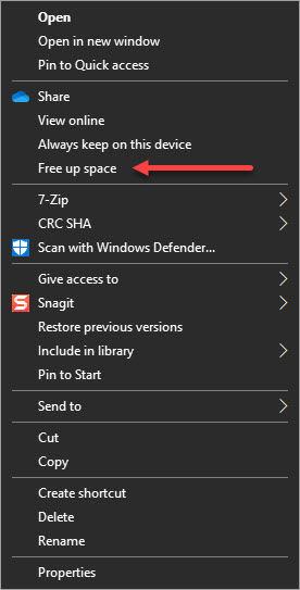 How to use OneDrive, using the Free up Space setting in OneDrive.