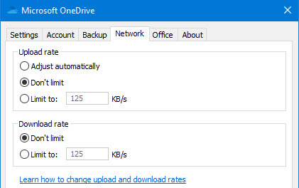 OneDrive sync setting limits.