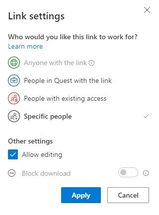  Link settings in OneDrive