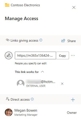  Manage access tab in OneDrive