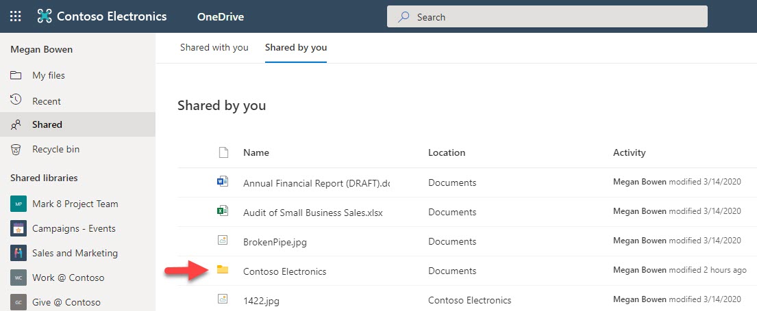  Viewing all the files shared with you in OneDrive