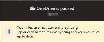 Syncing in OneDrive is paused.