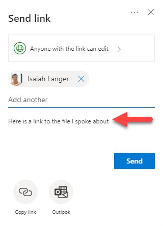  Sending a sharing link for OneDrive file sharing