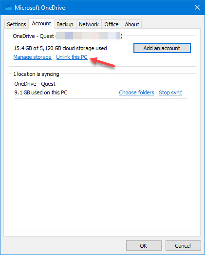 How to use OneDrive and unlink a PC.