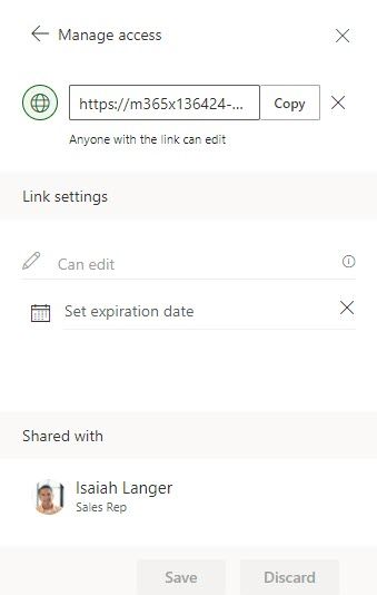  Viewing link access settings
