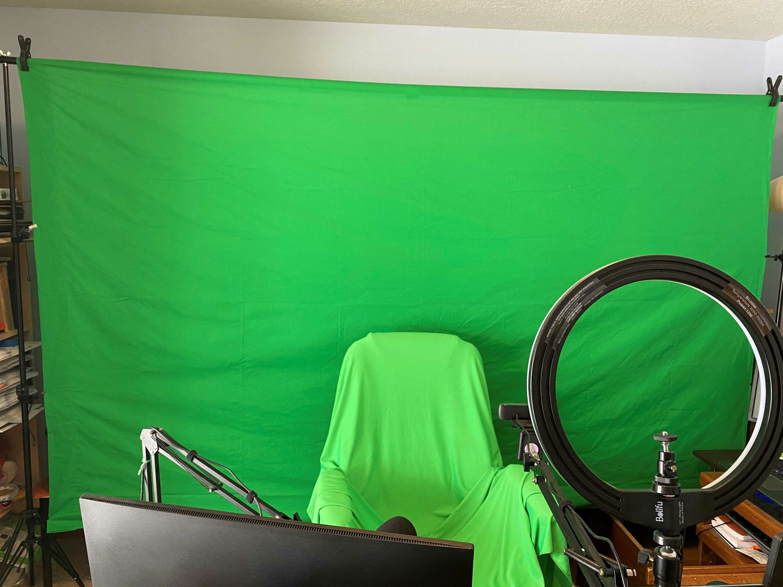 Content Creator Greenscreen Streaming Lighting Kit | 12 Inch Dimmable Ring  Light Selfie with Green Screen Chromakey Background 2 x 3m | T Stand  Background Holder For Streaming Youtube Vlog Tik Tok: