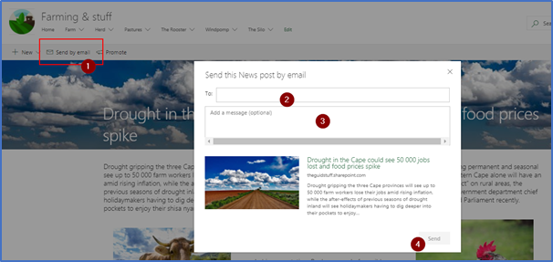 Sending News in SharePoint by email