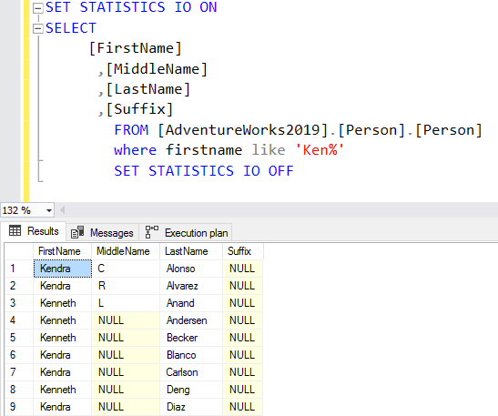 Filtered results example, SQL query optimization