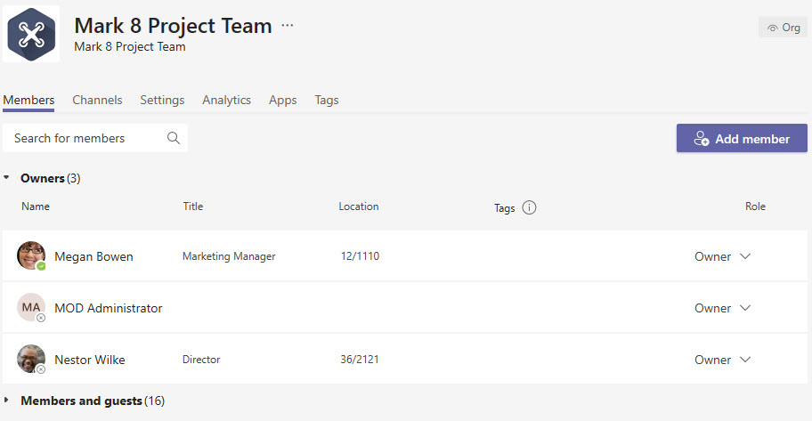 Managing a project in Microsoft Teams