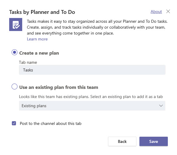 Creating a plan in Microsoft Teams using Planner