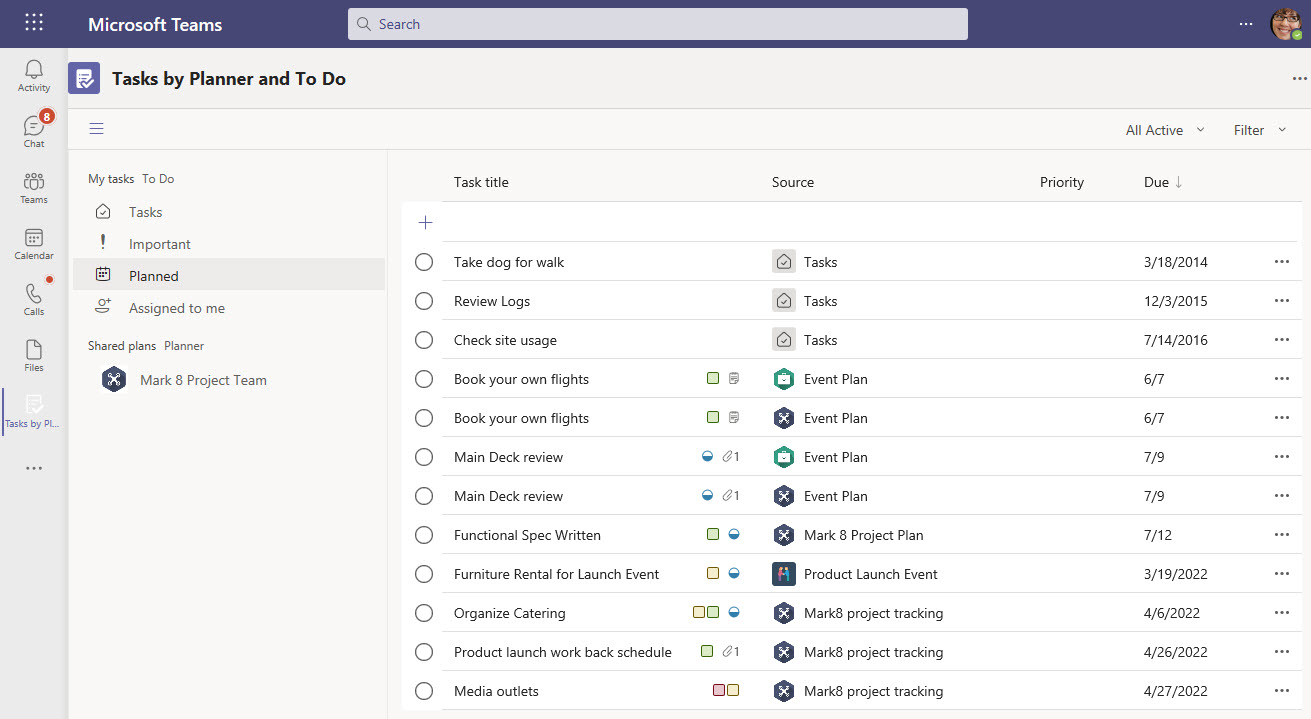 Viewing tasks by Planner and to Do apps in Microsoft Teams