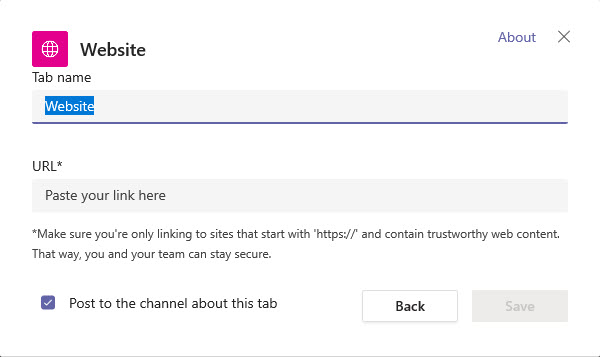 Adding links to websites in Microsoft Teams