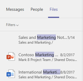 Using search in Microsoft Teams for files types