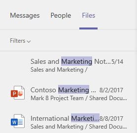 Using search in Microsoft Teams for files types