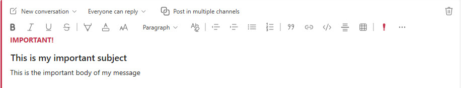 Marking messages as important in Microsoft Teams