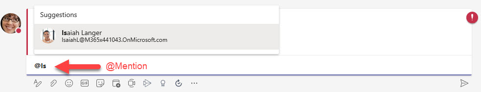 Mentioning a team member in Microsoft Teams