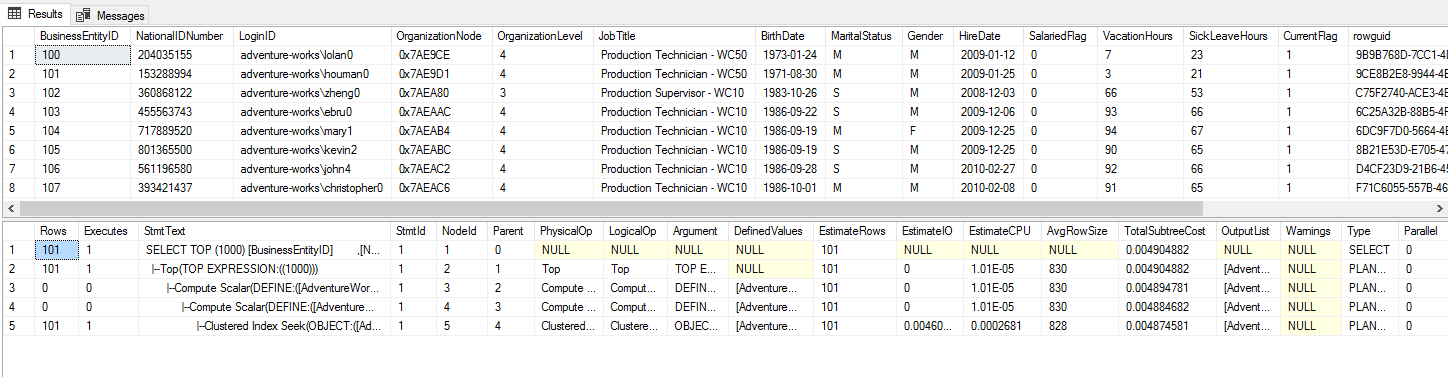 Top expression execution plan