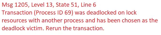Message about deadlock in SQL Server