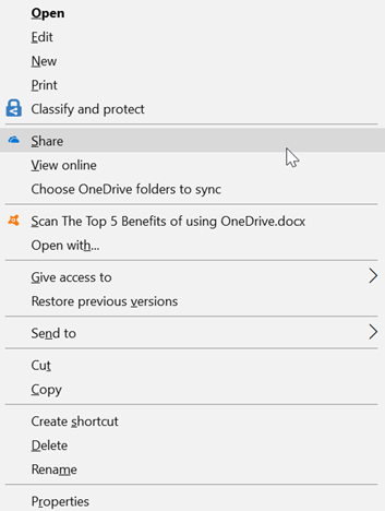 Sharing files in OneDrive