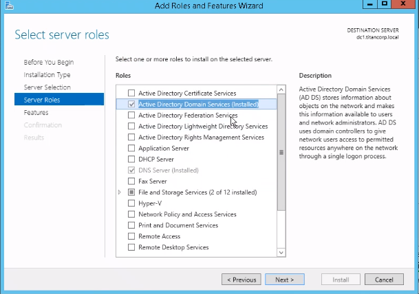 Active Directory Domain Services (AD DS) adding roles