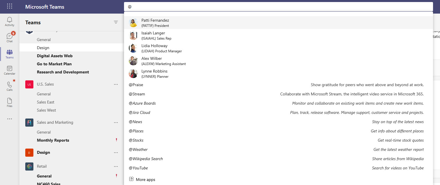 How to use the Command box in Microsoft Teams