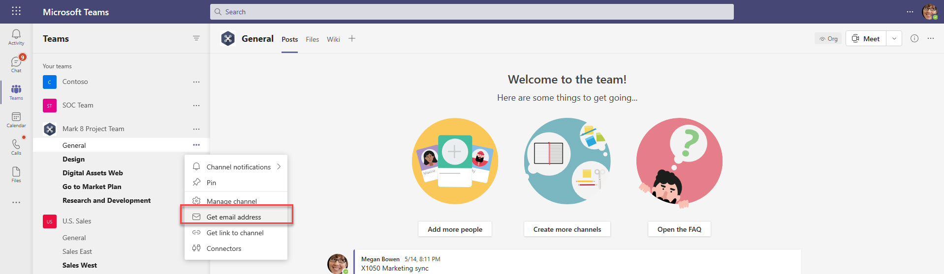 How to email a channel in Microsoft Teams