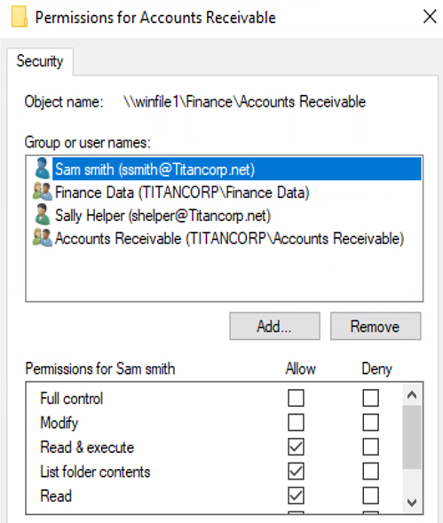 Permissions for an accounts receivable directory