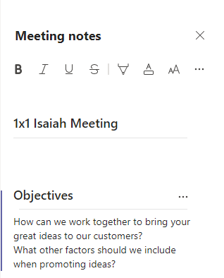 entering meeting notes in Microsoft Teams