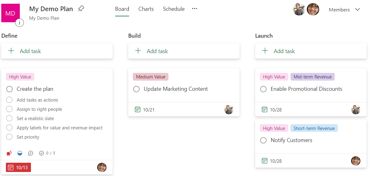 Charts and Schedule views 