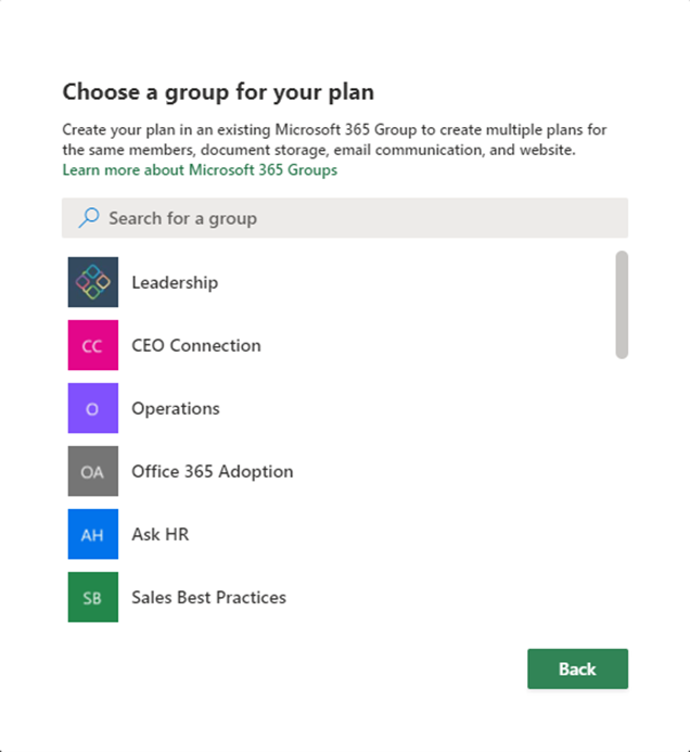 How to add the plan to an existing Microsoft 365 Group