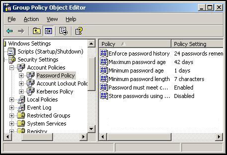 Group policy object editor for managing Active Directory password policy
