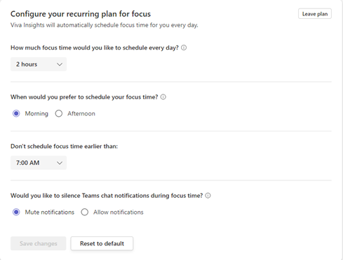 Configuring focus time in Viva Insights