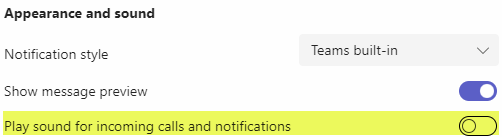 Microsoft Teams accessibility features; Appearance and sound option 