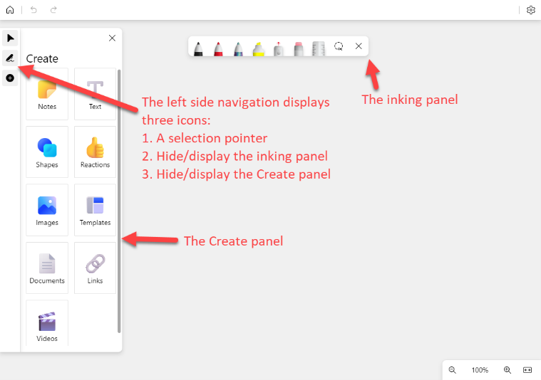 Microsoft Whiteboard navigation