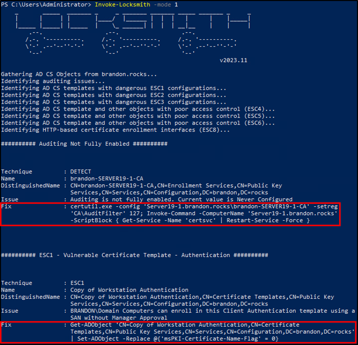 Active Directory Certificate Services Locksmith Mode 1