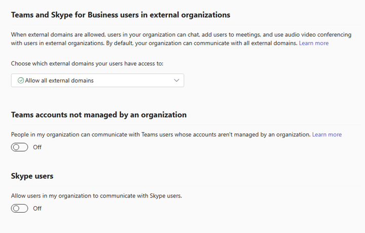Microsoft Teams external access settings