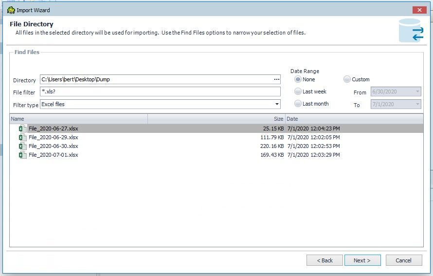 Select the files you want to import to the same single table.